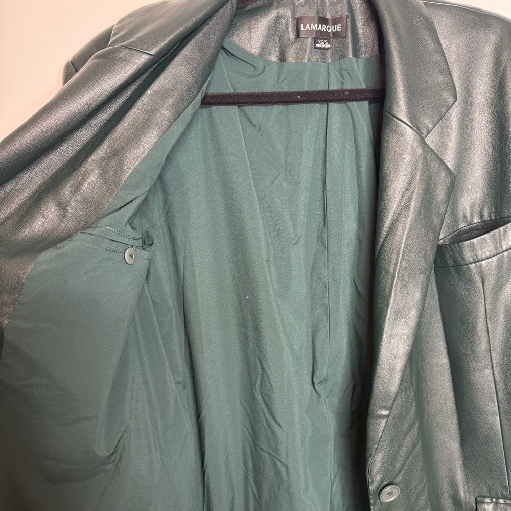 Lamarque Galia Blazer Dress Jacket Feather Trim Dark Jade XS/S - Picture 5 of 10